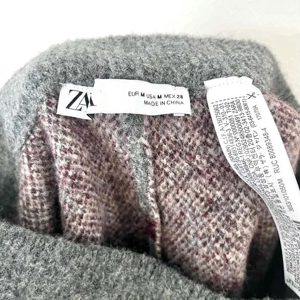 Zara Gray Knit Argyle Shorts & Long Sleeve‎ Collared Top Wool Blend Set Size S/M